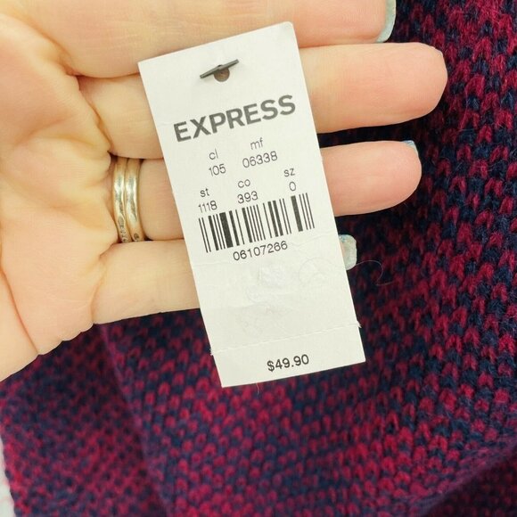 Express Womens One Size Fits Most Plaid Infinity Sweater Scarf Red Blue $50 379 - Picture 4 of 5